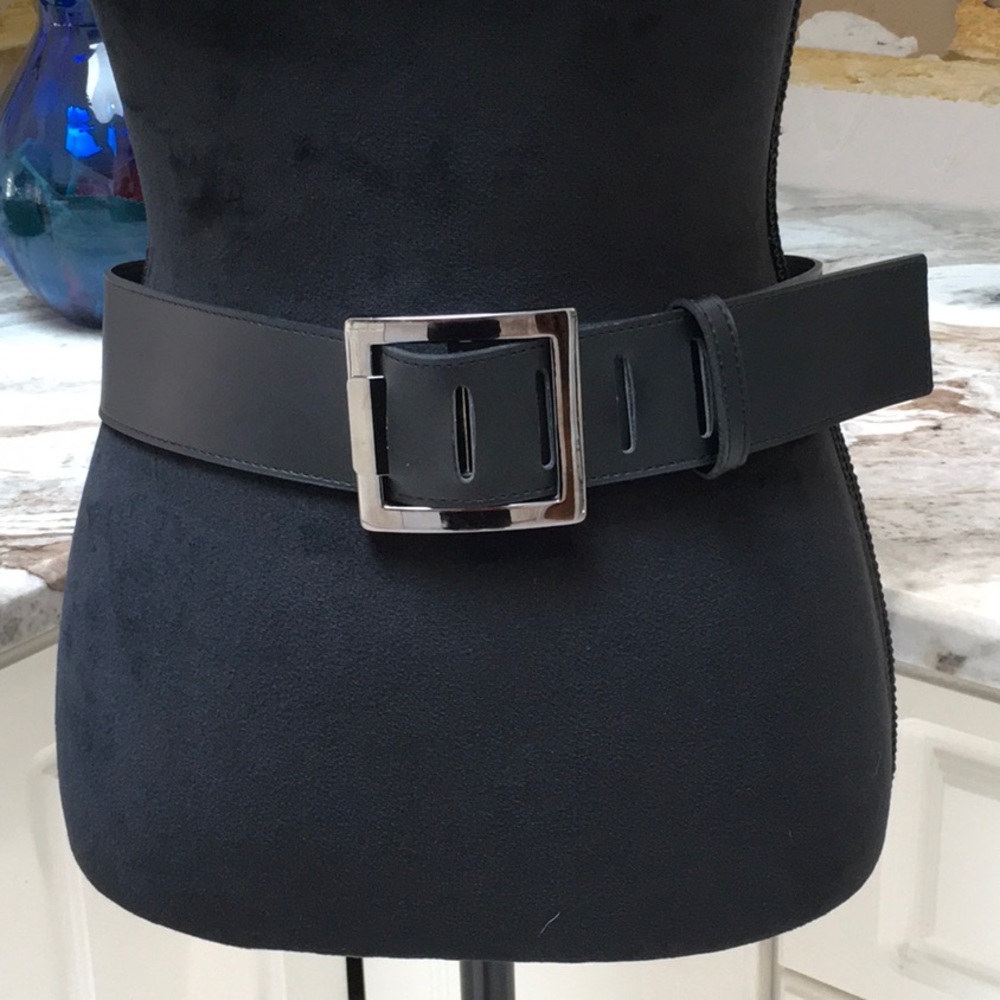 Black Belt Pewter-tone Buckle Womans M/L